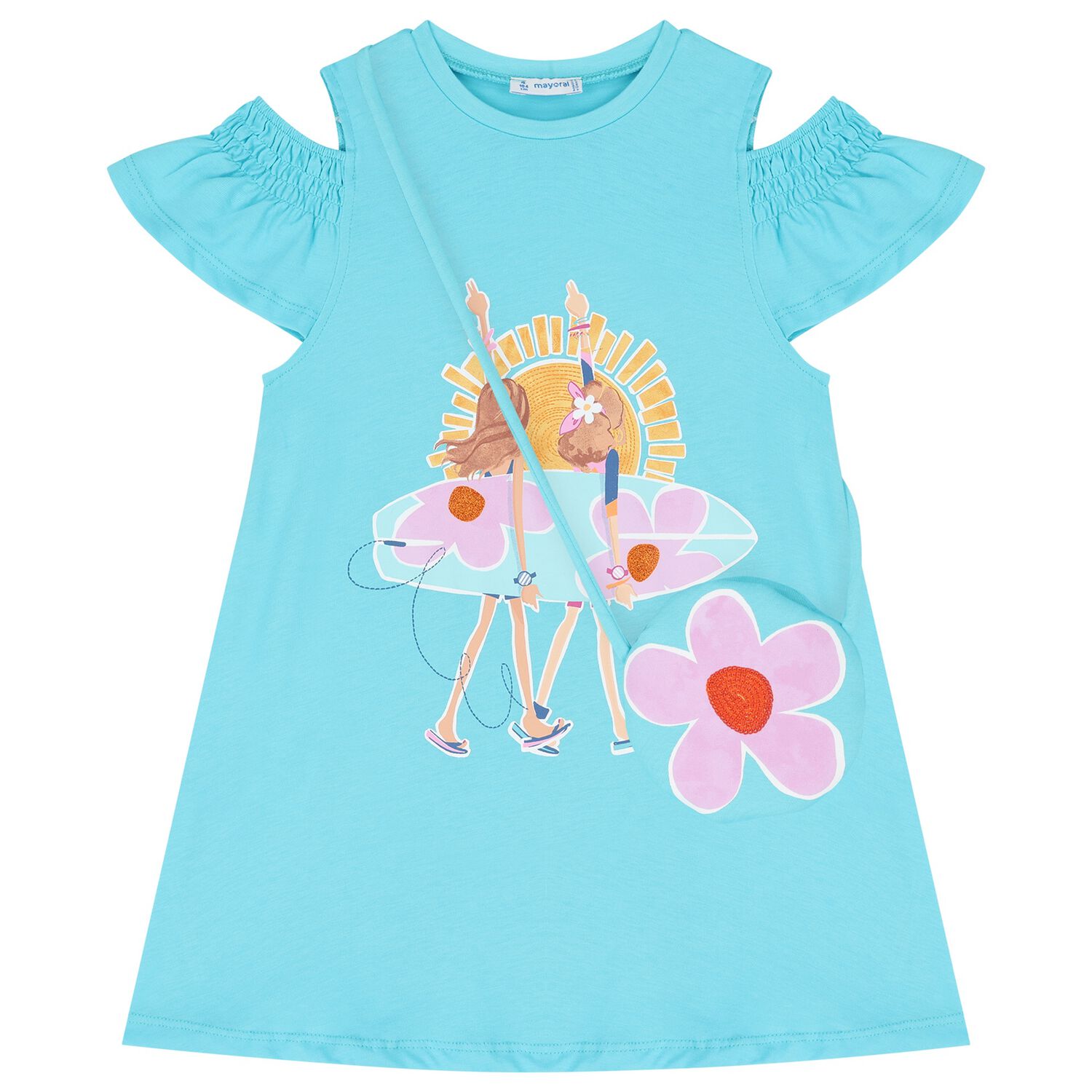 Girls Blue Ruffled Dress Set, 4, hi-res