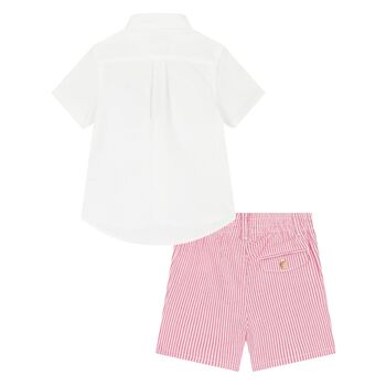Baby Boys White & Pink Striped Shorts Set