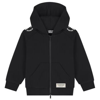 Black Logo Hooded Zip Up Top