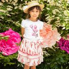 Girls White Floral Chiffon Skirt, 1, hi-res