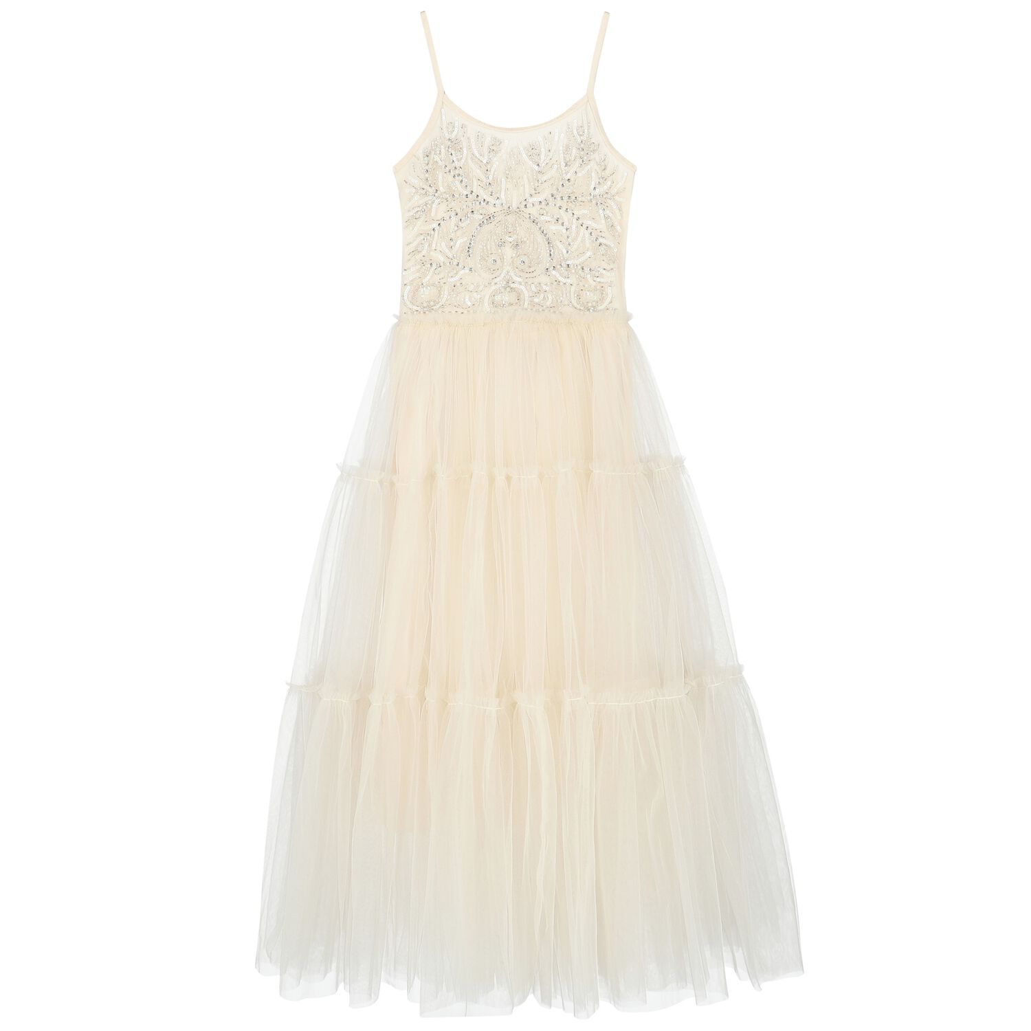 Girls Ivory Embellished Tulle Dress, 1, hi-res image number null