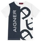 ملابس نوم بشعار باللونين الأبيض و الكحلي للأولاد, 1, hi-res