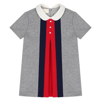 Younger Girls Grey Web Stripe Dress