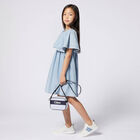 Girls White & Blue Logo Striped HandBag, 1, hi-res