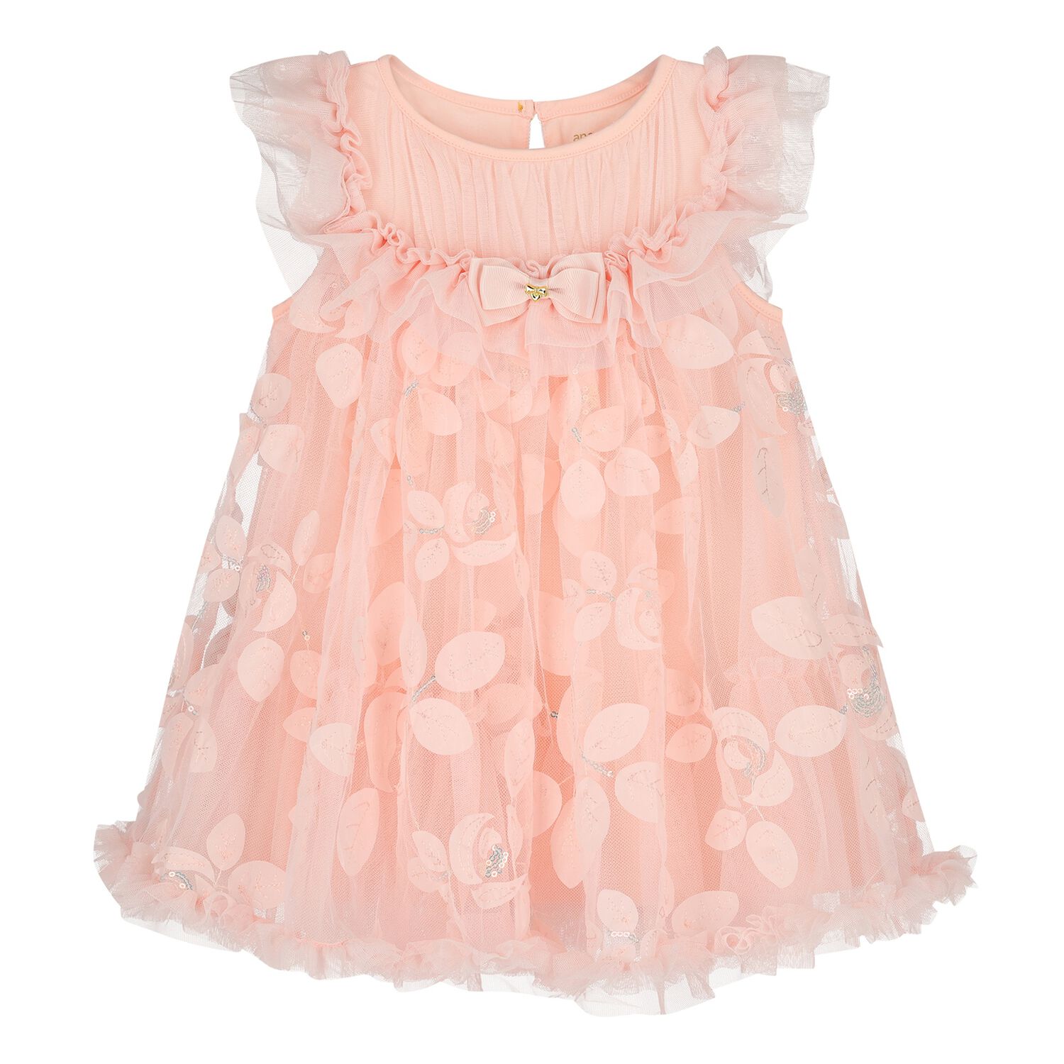 Baby Girls Pink Appliqued Tulle Dress, 3, hi-res