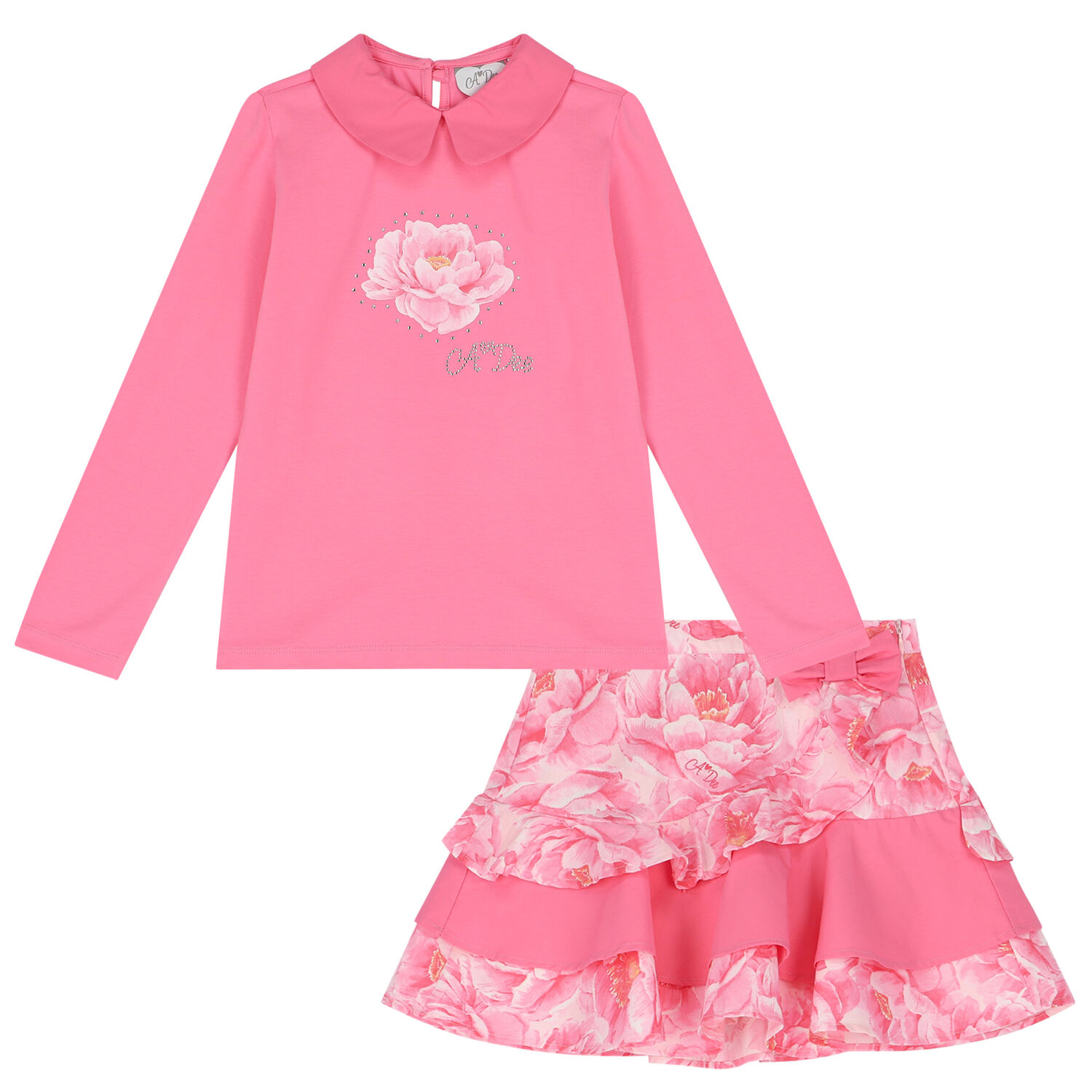 Girls Pink Floral Skirt Set, 1, hi-res