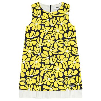 Girls Yellow & Black Floral Canvas Dress