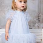 Baby Girls Blue Embellished Tulle Dress Set, 1, hi-res