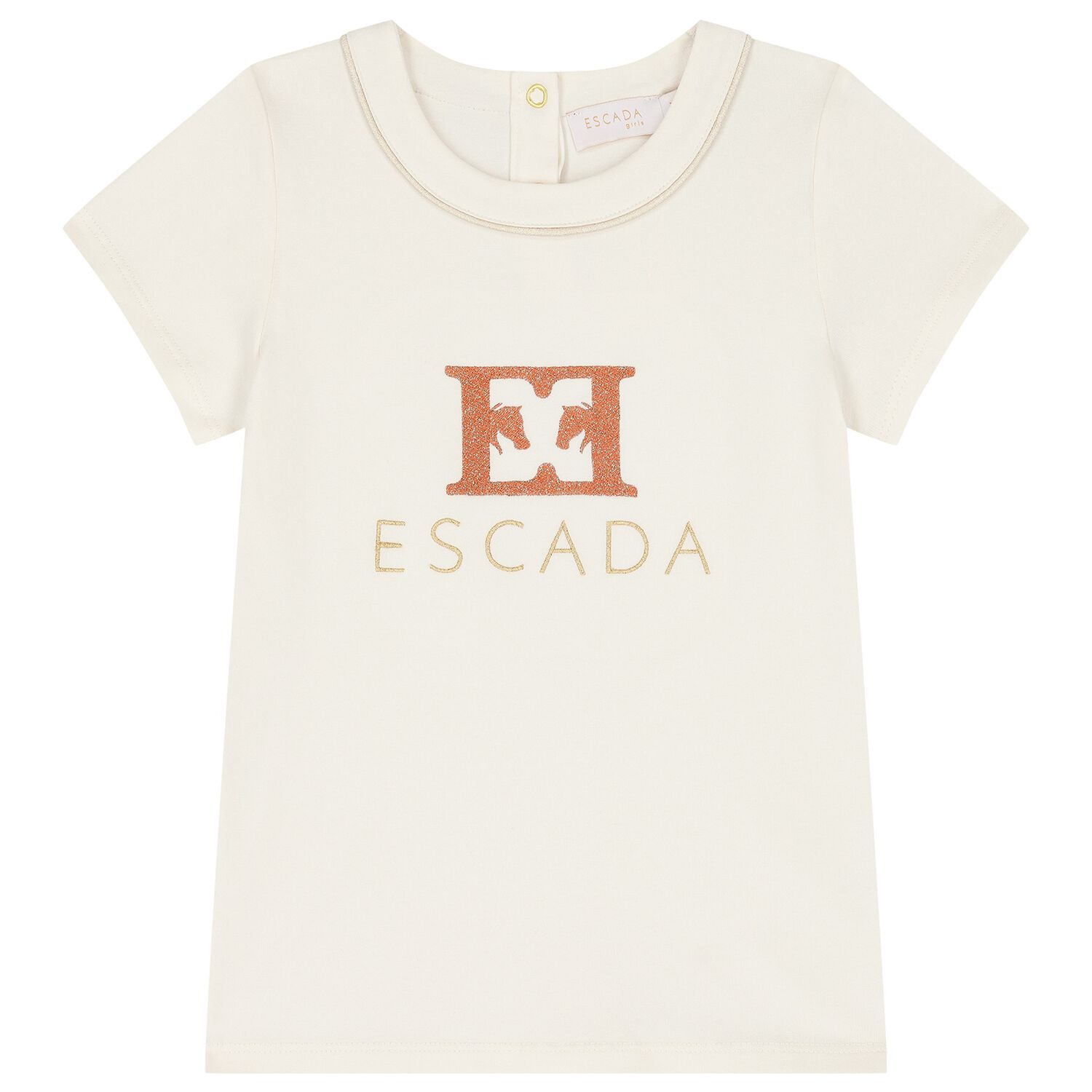 تي شيرت بنات بالشعار باللون العاجي, 1, hi-res