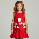 فستان بنات مزين بزهور باللون الاحمر , 1, hi-res