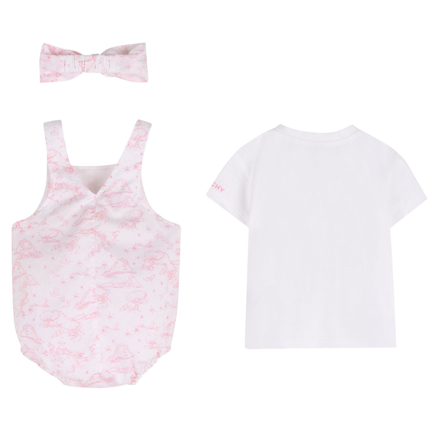 Baby Girls White & Pink Toile de Jouy Romper Set, 1, hi-res
