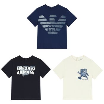 Younger Boys Ivory, Navy Blue & Black Logo T-Shirts ( 3-Pack )