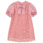 Girls Pink Satin & Lace Dress, 2, hi-res