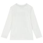 Boys White Logo Long Sleeve Top, 2, hi-res