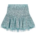 Girls Aqua Embellished Sequin Skirt Set , 1, hi-res