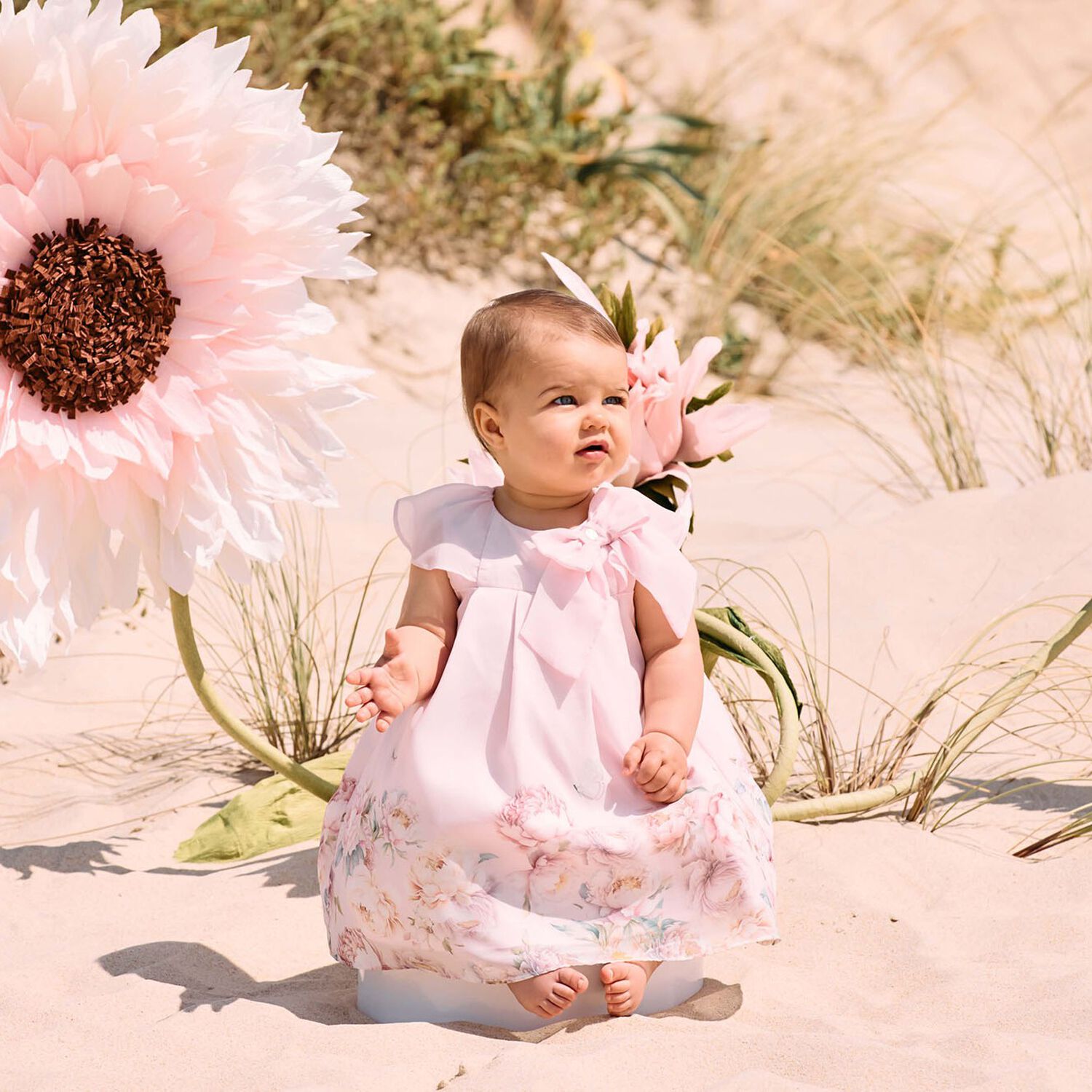 فستان بنات بطبعه الزهور باللون الوردى, 1, hi-res