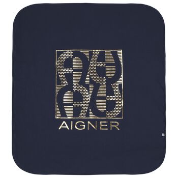 Baby Boys Navy Blue & Gold Logo Blanket