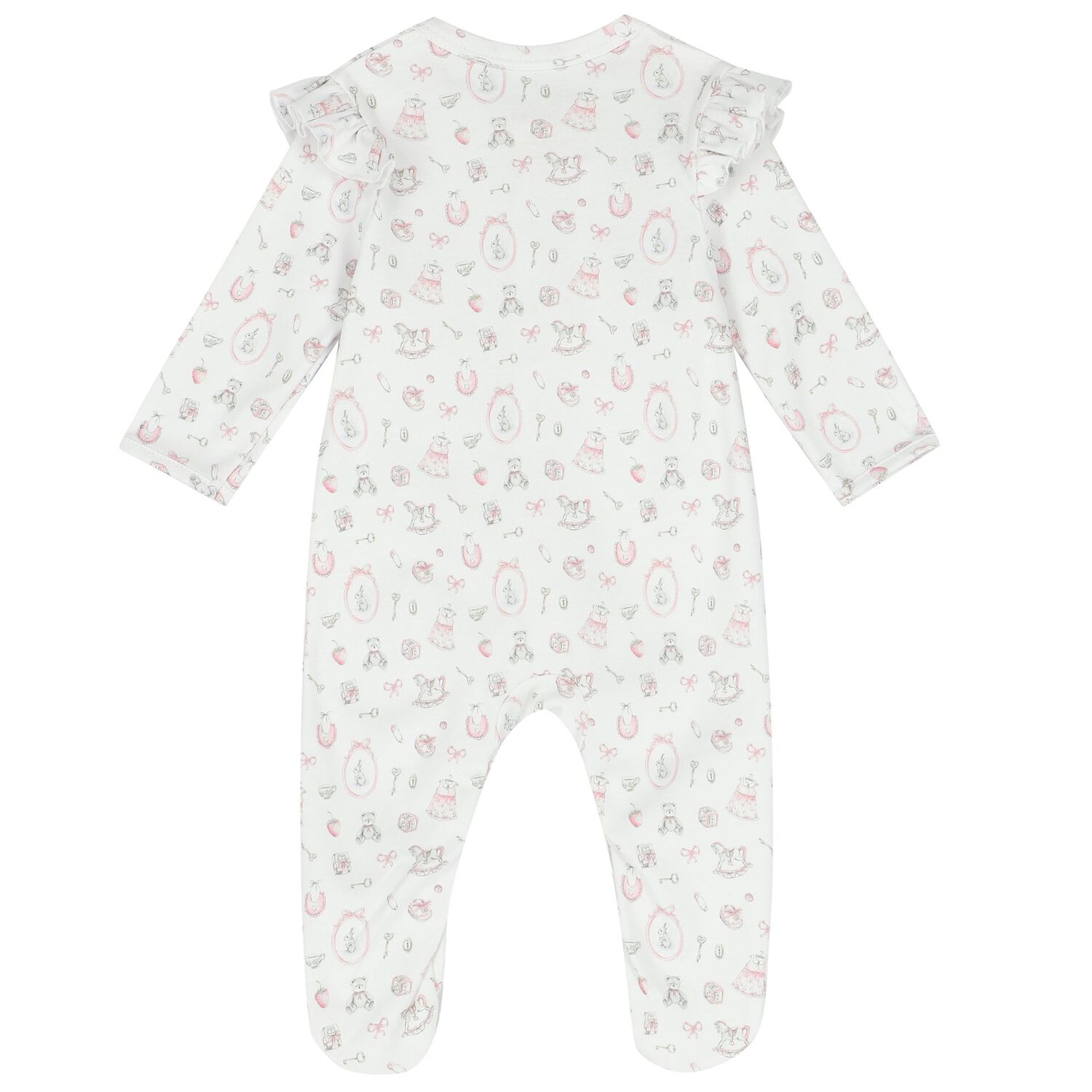 Baby Girls White & Pink Ruffled Babygrow, 1, hi-res image number null
