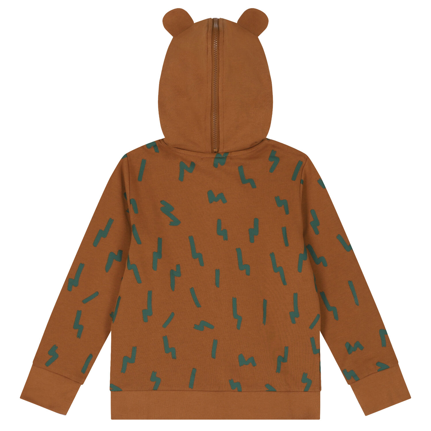 Boys Brown Bear Hooded Zip Up Top, 1, hi-res