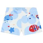 Baby Boys Blue & White Octopus Swim Shorts Set, 1, hi-res
