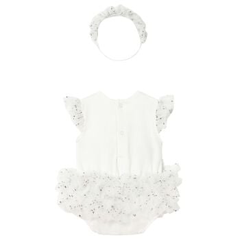 Baby Girls White Teddy Bear Bodysuit Dress Set