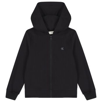 Black Logo Hooded Zip Up Top