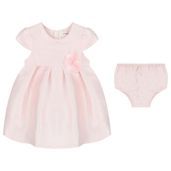 Baby Girls Pink Flower Satin Dress Set
