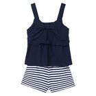 Girls Navy Striped Shorts Set, 1, hi-res