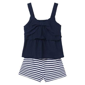 Girls Navy Striped Shorts Set