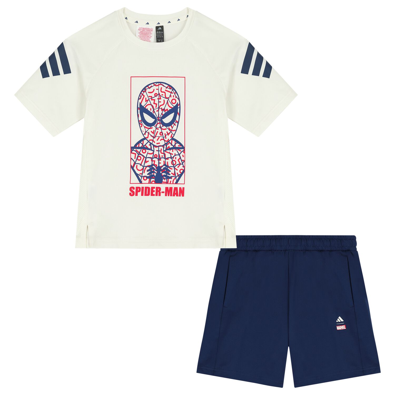 Boys Ivory & Navy Blue Marvel Shorts Set, 1, hi-res
