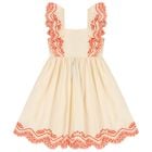Girls Orange Broderie Anglaise Dress, 1, hi-res