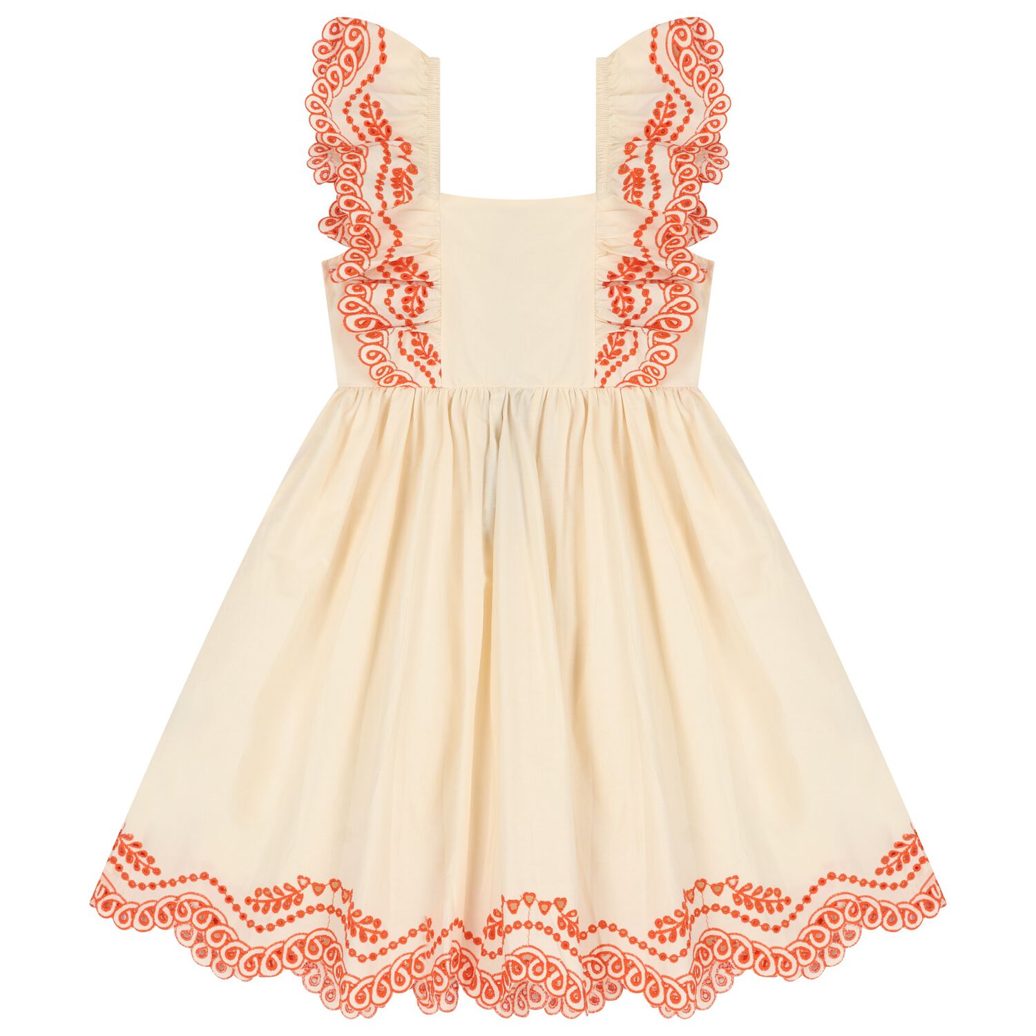 Girls Orange Broderie Anglaise Dress, 1, hi-res