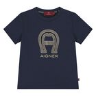 Younger Boys Navy Blue Logo T-Shirt, 3, hi-res
