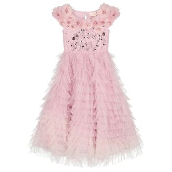 Girls Pink Sequin Embellished Tulle Dress 