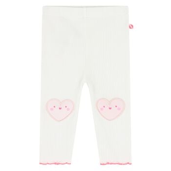 Younger Girls White & Pink Heart Leggings 