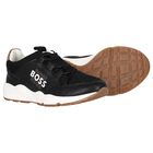 Boys Black Logo Trainers, 1, hi-res