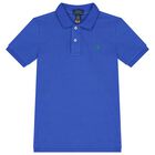 Boys Blue Logo Polo Shirt, 1, hi-res