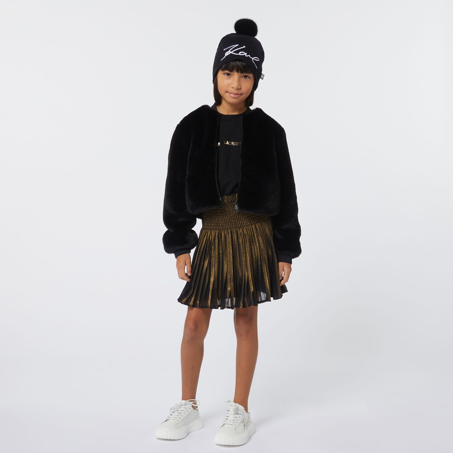 Girls Black & Gold Pleated Dress, 1, hi-res image number null