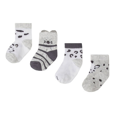Baby Boys White & Grey Socks (4-Pack)