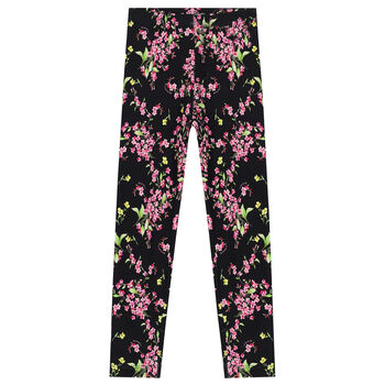 Girls Black Floral Leggings