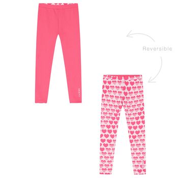 Girls Pink Logo Heart Reversible Leggings