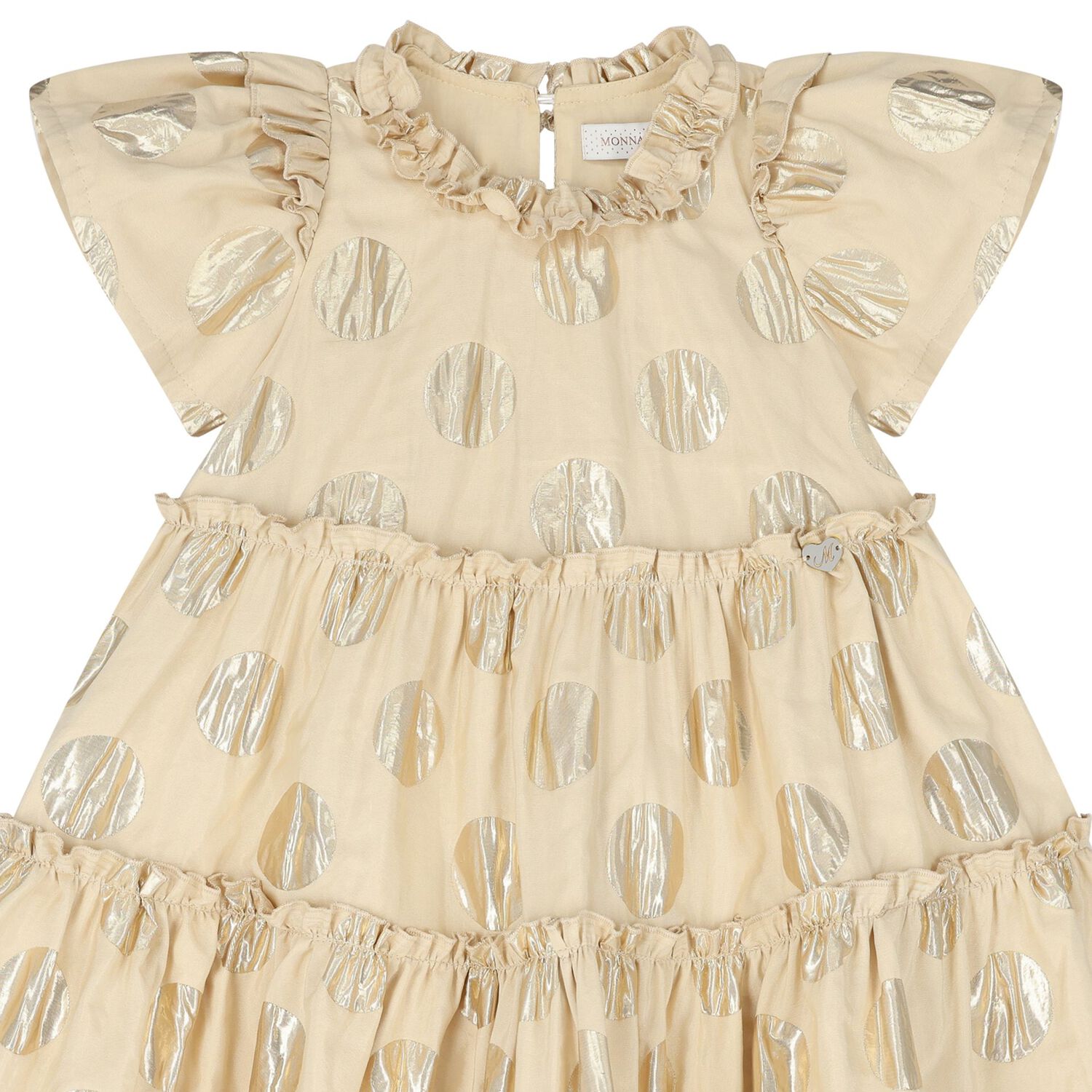 فستان بنات مكشكش باللون الذهبي, 1, hi-res