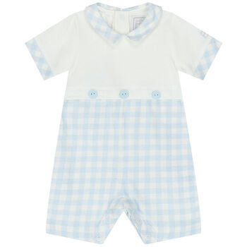 Baby Boys White & Blue Check Romper