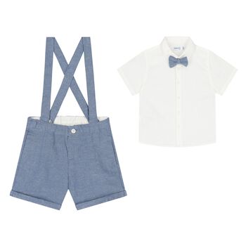 Younger Boys White & Blue Shorts Set