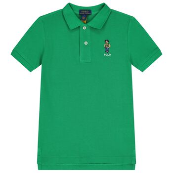 Boys Green Polo Bear Polo Shirt