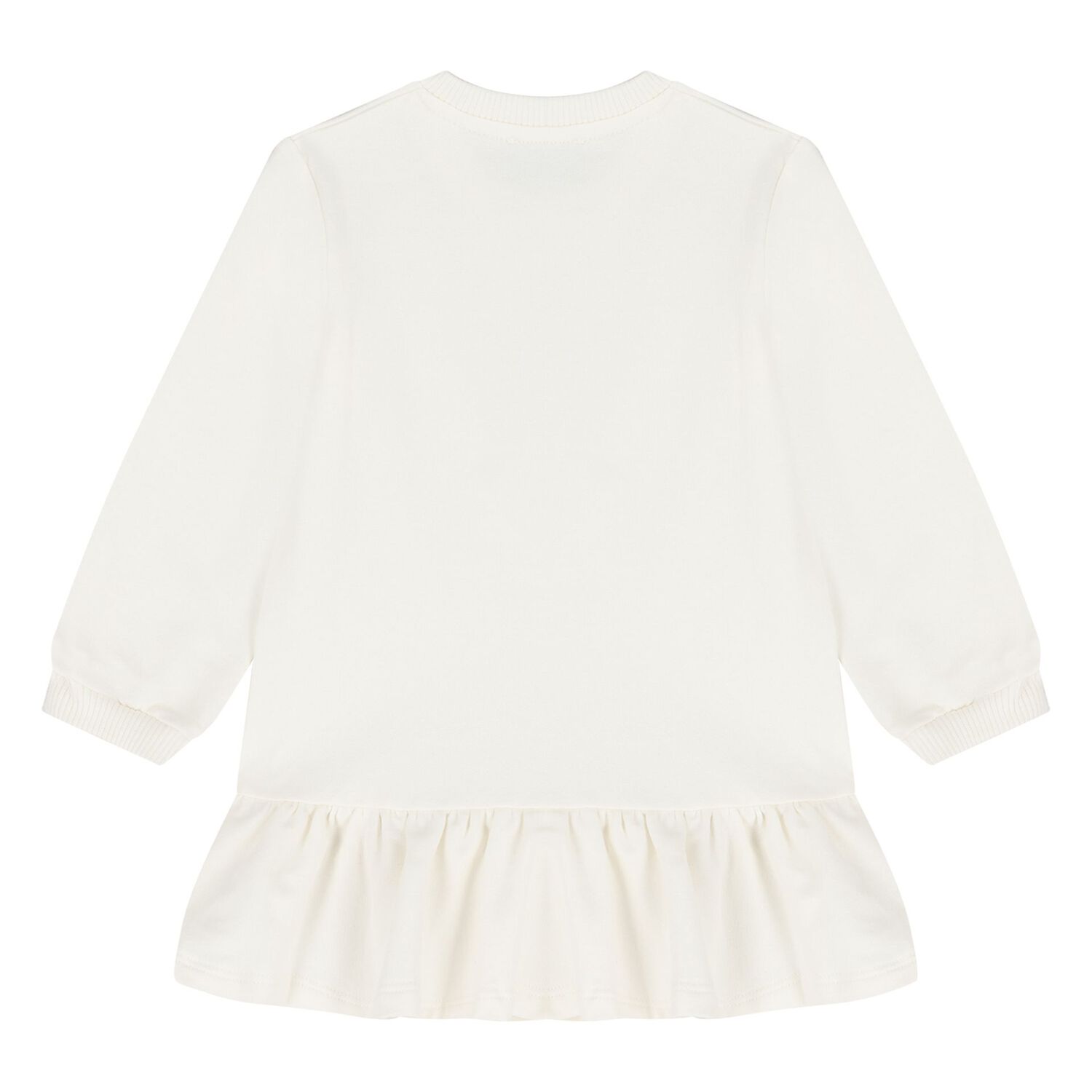 Younger Girls Ivory Teddy Bear Logo Dress , 1, hi-res