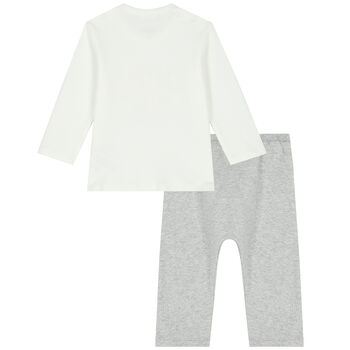 Baby Boys White & Grey Trousers Set