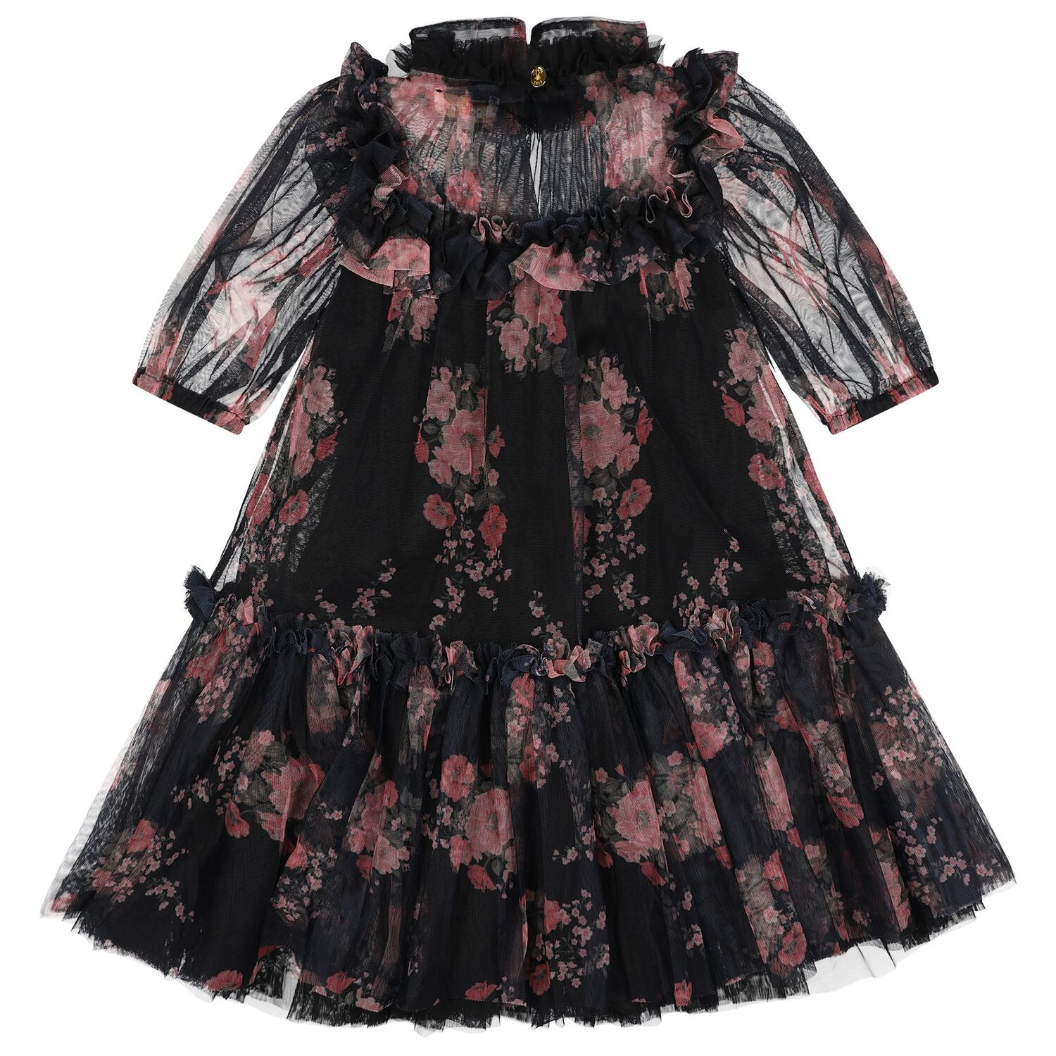 Girls Navy Blue & Pink Floral Tulle Myrtisa Dress, 2, hi-res