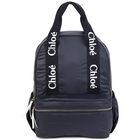 Girls Navy Logo Backpack, 1, hi-res