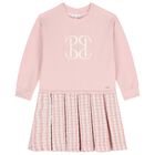 Girls Pink Tweed Sweatshirt Dress, 1, hi-res